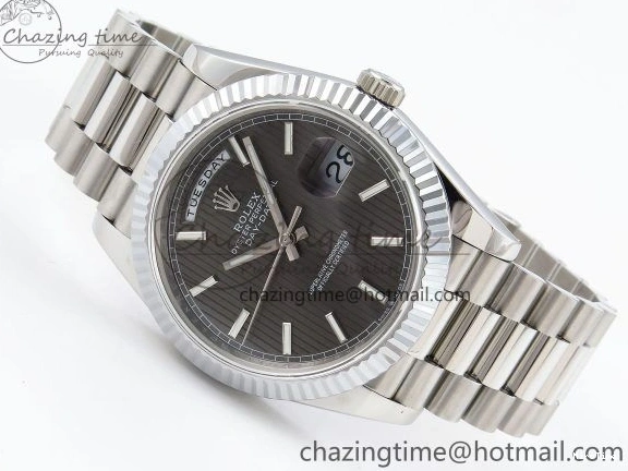 MiroTime 0418 SportInspired DayDate 40 SS JDF 904L Steel Gray Textured Stick Dial on President Bracelet VR3255 V3 (Gain Weight) 1437